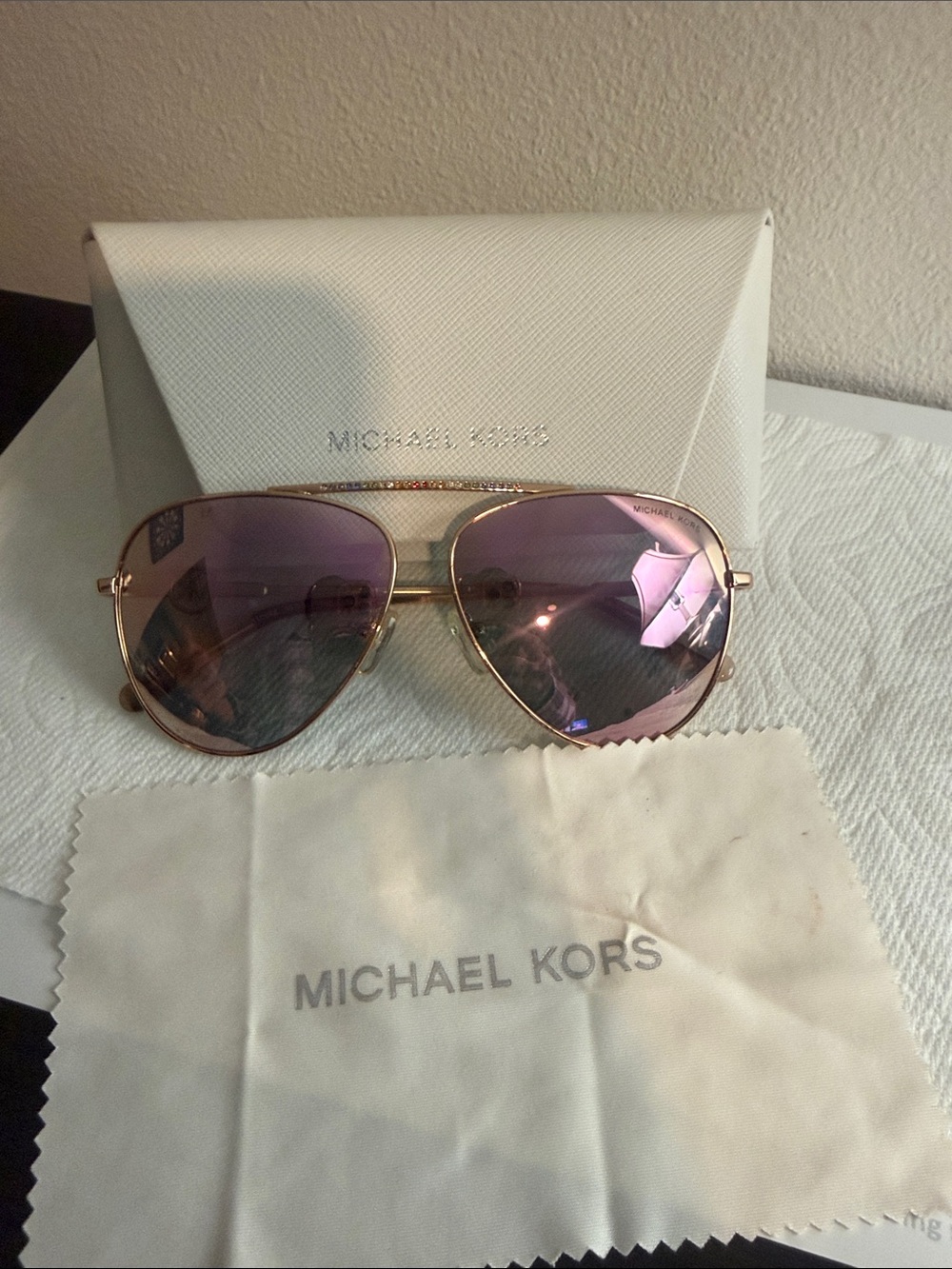 Michael Kors Rose Gold Aviator Sunglasses with Pink Lenses